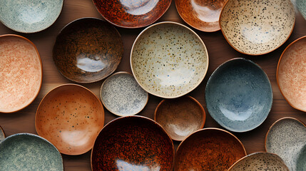 Rustic pottery with earthy speckled glaze - obrazy, fototapety, plakaty