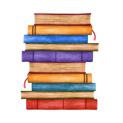 Set of books watercolor illustration isolated on white background. Books and textbooks for reading and learning.