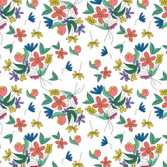 Floral bouquet hand drawn seamless. Floral pattern, delicate flower seamless background. Hand drawn artwork, vector wallpaper.