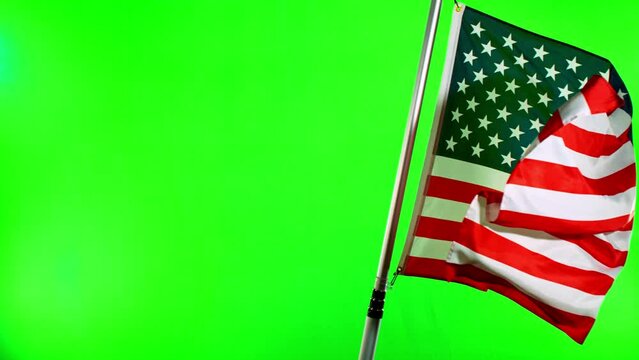 Close up of Waving American Flag on Green Screen Background, Super Slow Motion, Filmed on High Speed Cinematic Camera at 1000 FPS