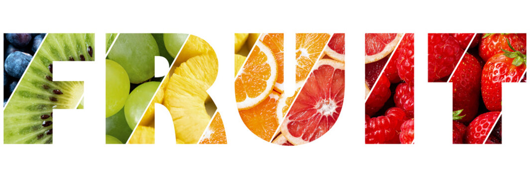 fruits text effect with white color editable.