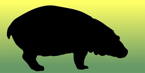 silueta, animal, vector, hipopotamo