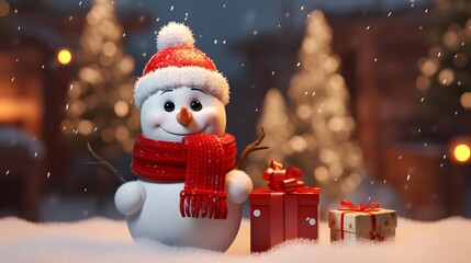 Adorable Snowman Dressed for Christmas Portrait