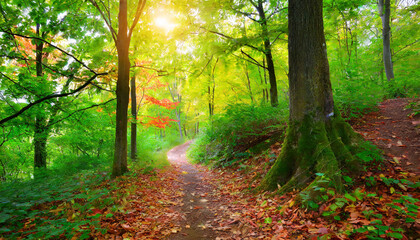 Fototapeta premium Forest Trail with Vibrant Foliage
