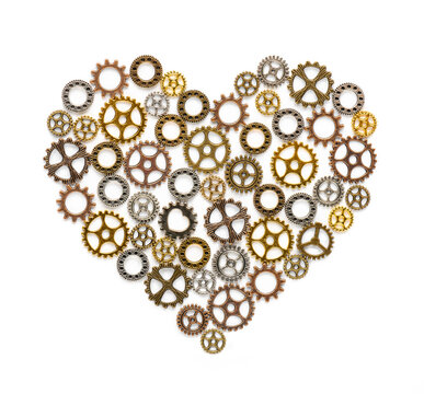 Heart symbol made out of gears steampunk style symbol mechanism watch clock parts