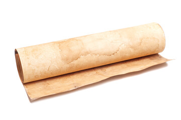 Scroll of vintage paper isolated on white.