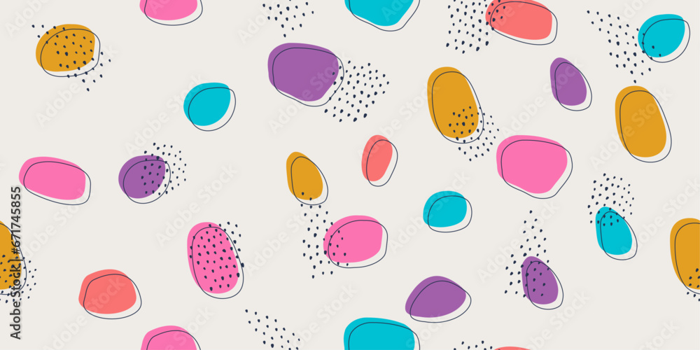 Poster Colored shapeless spots on a white background. Beautiful stylish design pattern with abstract spots.