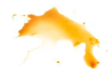 splashes of soy sauce isolated on white, top view