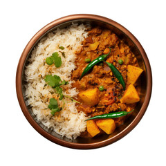 chicken curry with rice isolated