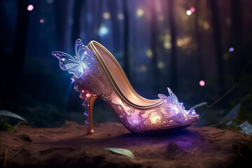 Fantasy Shoe lit by Magic Lights in a Wood