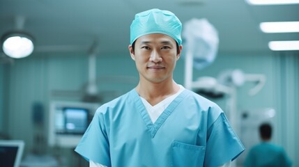 Male asian Doctor or surgeons in operating room , Medical Performing Surgical Operation in Modern Operating Room
