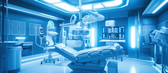 Equipment and medical devices in modern operating room.
