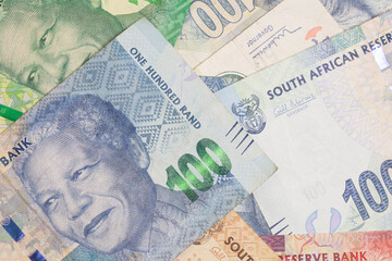 South African money rand banknotes.