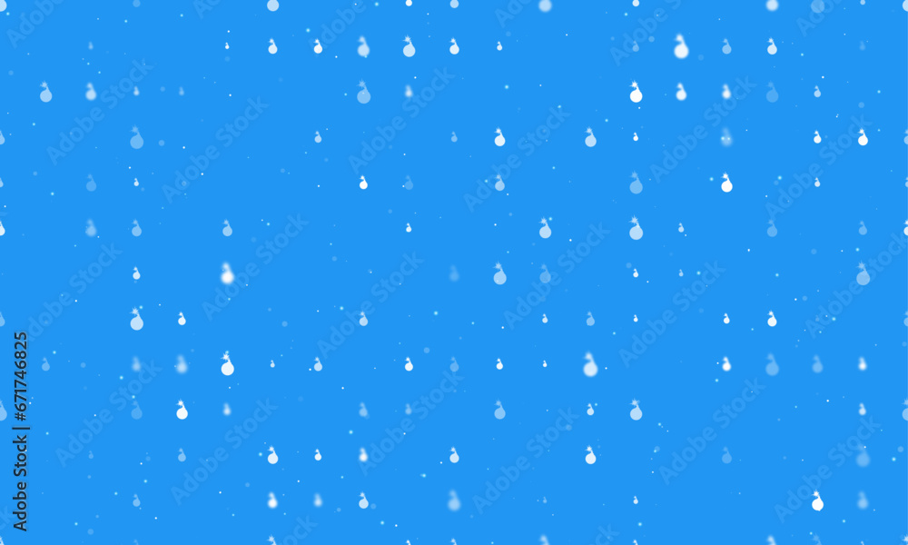 Poster seamless background pattern of evenly spaced white bomb symbols of different sizes and opacity. vect