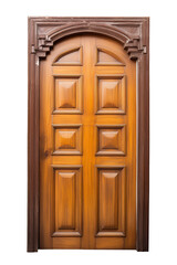 Obraz premium a single wooden door isolated on a transparent background. (PNG, cutout, or clipping path.)