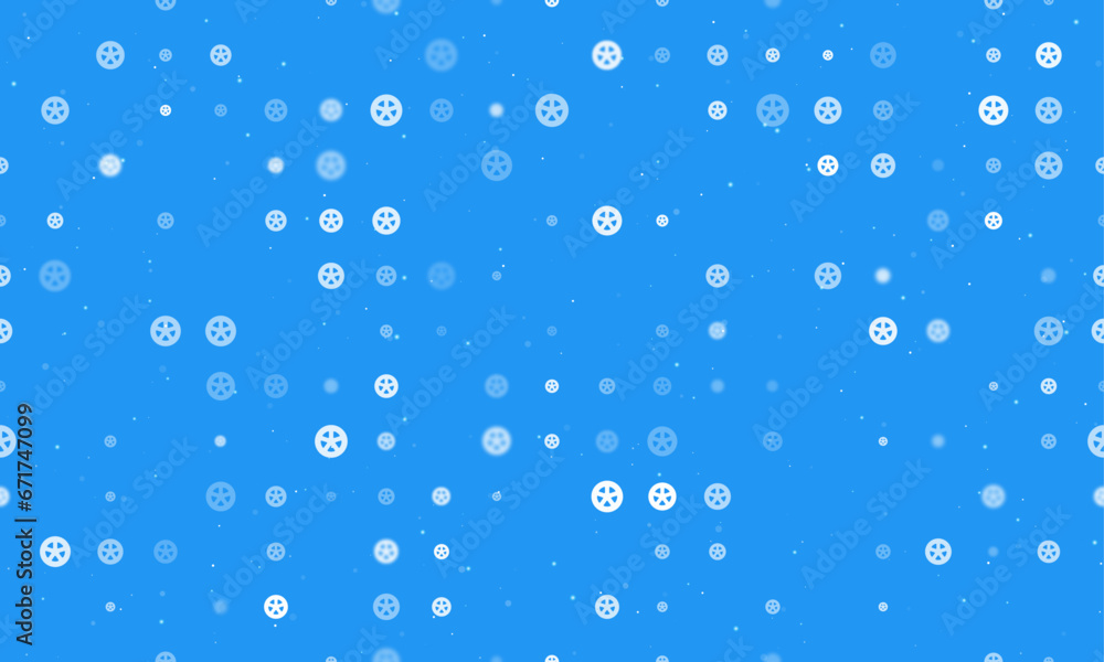 Aufkleber seamless background pattern of evenly spaced white car wheel symbols of different sizes and opacity.