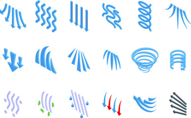 Cold air flow icons set isometric vector. Wind air effect. Wave breath motion