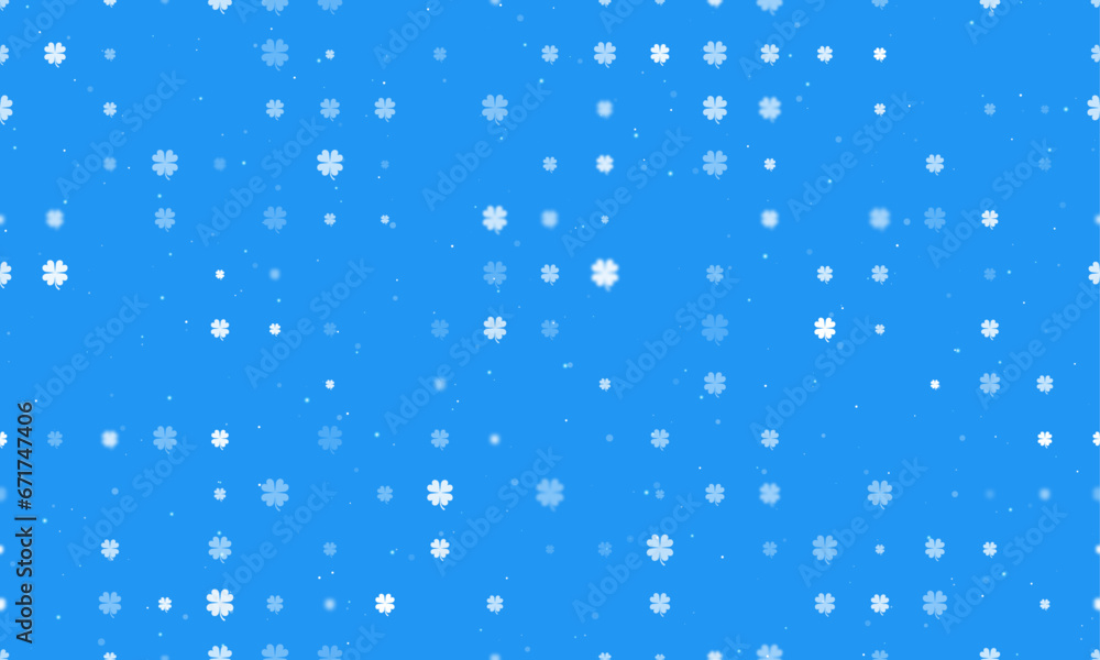 Poster seamless background pattern of evenly spaced white four-leaf clover symbols of different sizes and o