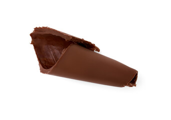 Tasty chocolate curl isolated on white, top view