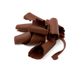 Pile of tasty chocolate shavings isolated on white