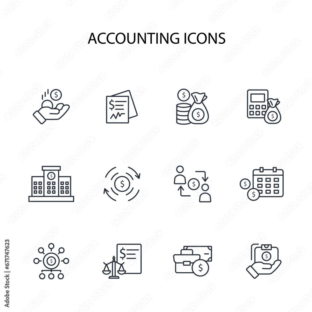 Poster accounting icon set.vector.editable stroke.linear style sign for use web design,logo.symbol illustra