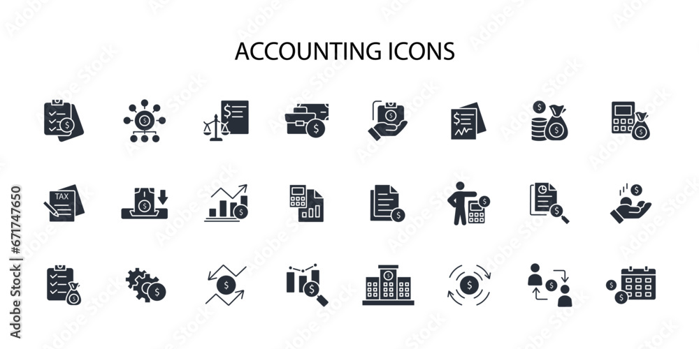 Poster accounting icon set.vector.editable stroke.linear style sign for use web design,logo.symbol illustra