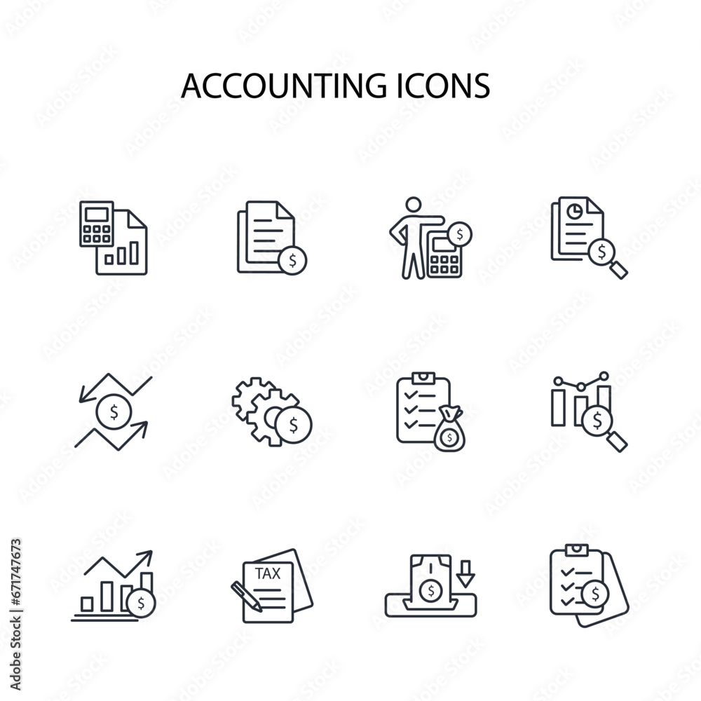 Poster accounting icon set.vector.editable stroke.linear style sign for use web design,logo.symbol illustra