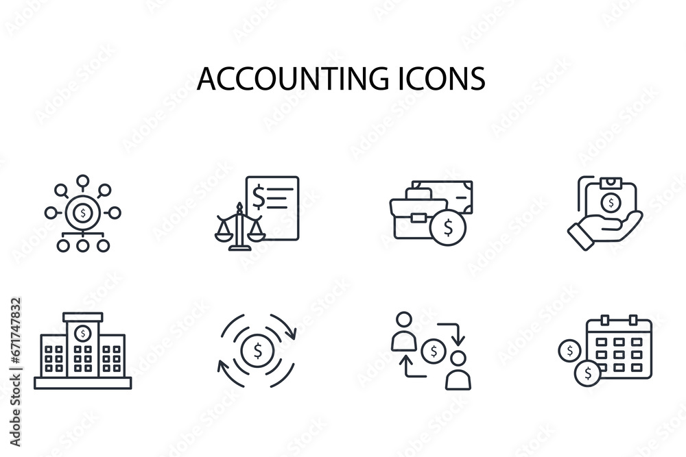Poster accounting icon set.vector.editable stroke.linear style sign for use web design,logo.symbol illustra