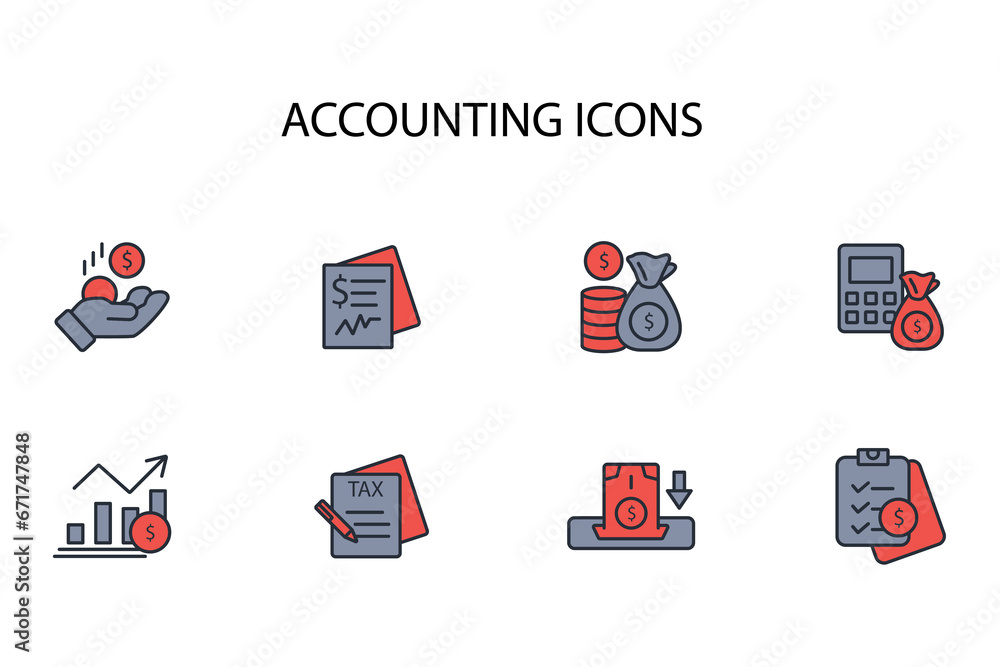 Poster accounting icon set.vector.editable stroke.linear style sign for use web design,logo.symbol illustra