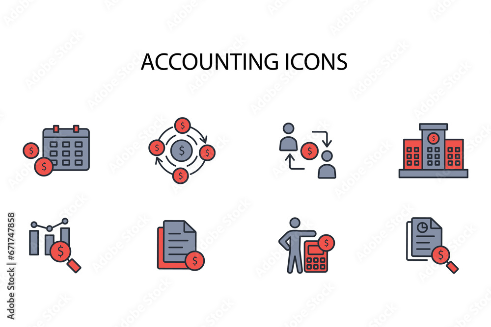 Poster accounting icon set.vector.editable stroke.linear style sign for use web design,logo.symbol illustra