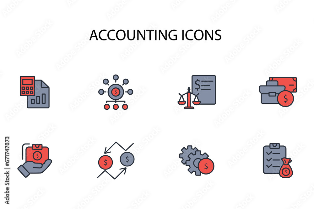 Poster accounting icon set.vector.editable stroke.linear style sign for use web design,logo.symbol illustra