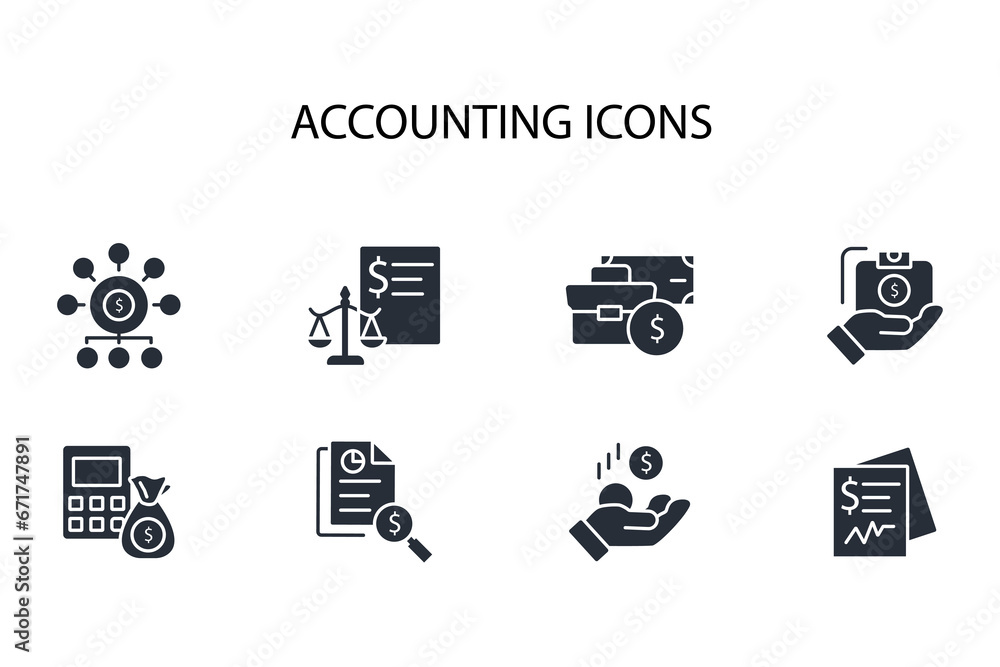 Poster accounting icon set.vector.editable stroke.linear style sign for use web design,logo.symbol illustra