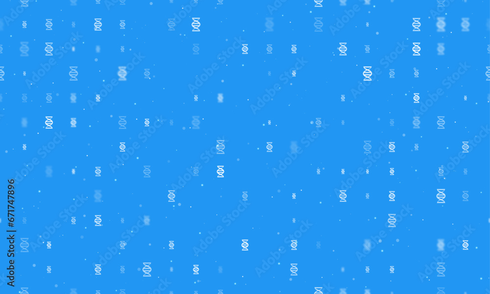 Poster seamless background pattern of evenly spaced white dna symbols of different sizes and opacity. vecto