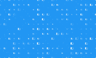 Seamless background pattern of evenly spaced white desktop symbols of different sizes and opacity. Vector illustration on blue background with stars