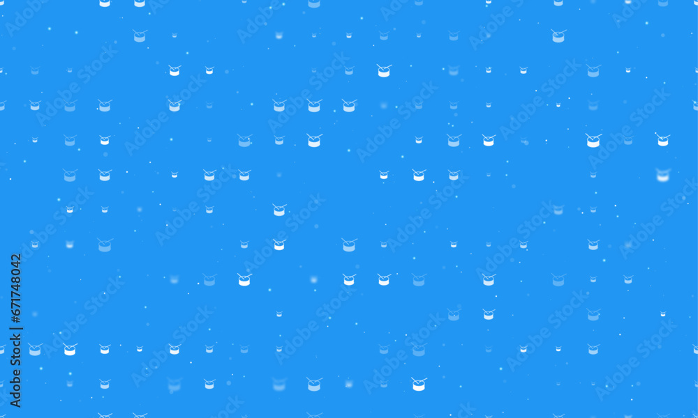 Poster seamless background pattern of evenly spaced white drum symbols of different sizes and opacity. vect