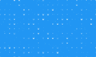 Seamless background pattern of evenly spaced white drum symbols of different sizes and opacity. Vector illustration on blue background with stars