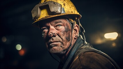 Obraz premium Mine workers wearing hardhats standing in a mine