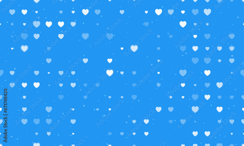 Poster seamless background pattern of evenly spaced white hearts of different sizes and opacity. vector ill