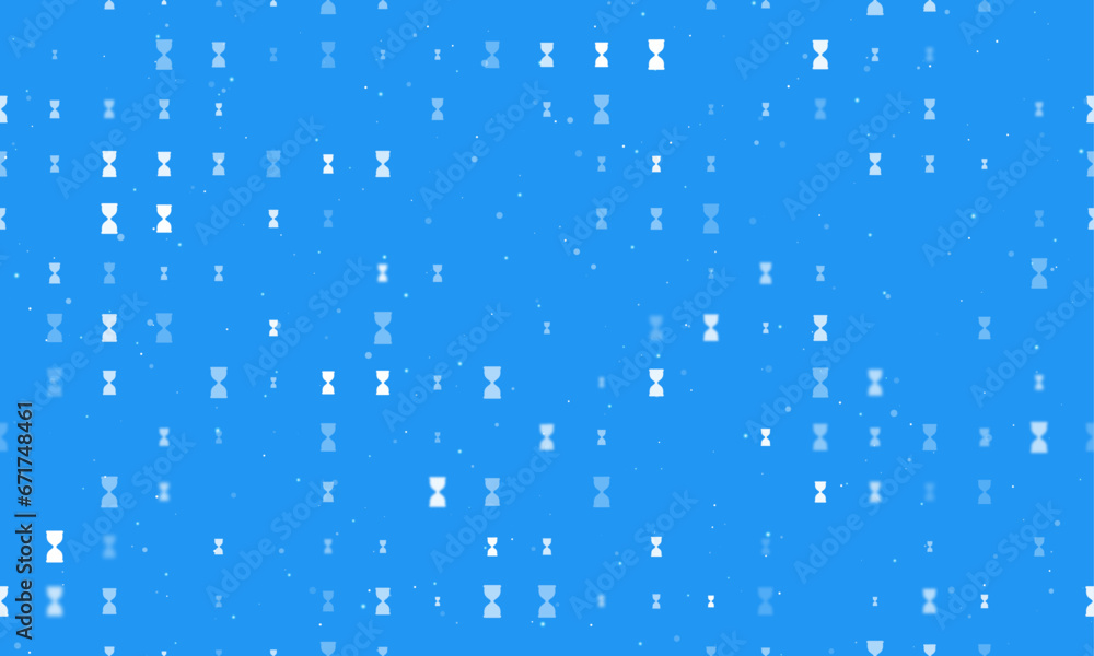 Poster seamless background pattern of evenly spaced white hourglass symbols of different sizes and opacity.
