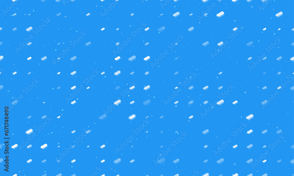 Poster seamless background pattern of evenly spaced white integrated circuit symbols of different sizes and