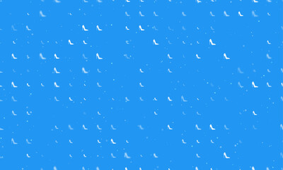 Seamless background pattern of evenly spaced white High heel shoe symbols of different sizes and opacity. Vector illustration on blue background with stars