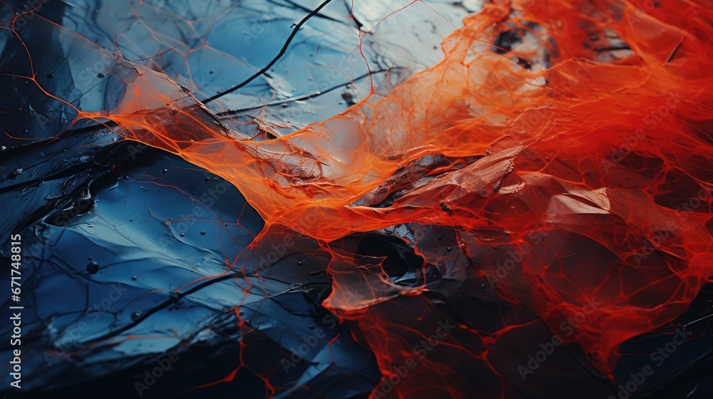 Poster a close up of a piece of art with a red and blue design on the bottom of the image and the bottom of