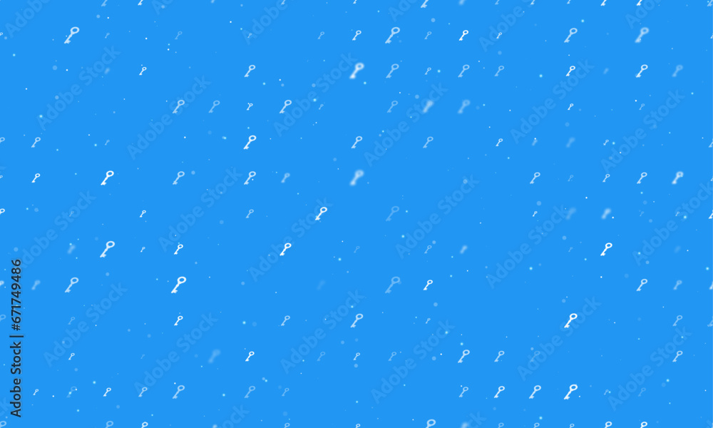 Poster seamless background pattern of evenly spaced white old key symbols of different sizes and opacity. v