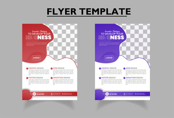 Creative abstract Business Flyer Template | Corporate business flyer template design | Purple, Red colors | Use of gradients | Marketing, promotion, advertise, publication