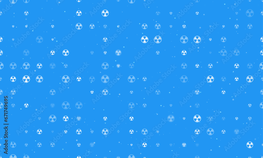 Poster seamless background pattern of evenly spaced white radiation symbols of different sizes and opacity.