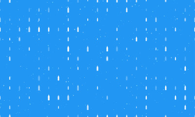 Seamless background pattern of evenly spaced white plastic bottle symbols of different sizes and opacity. Vector illustration on blue background with stars