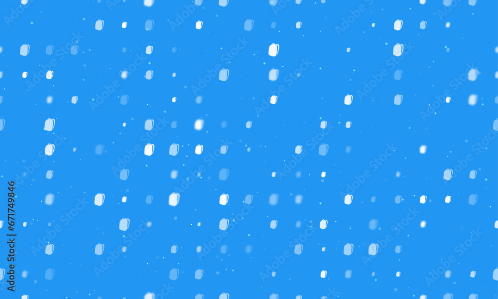 Poster seamless background pattern of evenly spaced white school bag symbols of different sizes and opacity