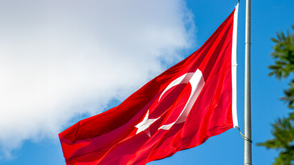  Turkish Flag and blue sky backraund. Background image for national holidays and liberation days....