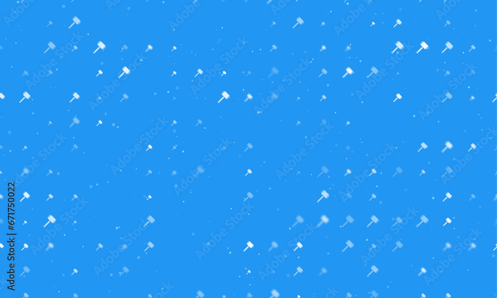 Poster seamless background pattern of evenly spaced white sledgehammer symbols of different sizes and opaci