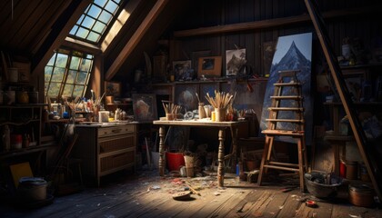 Photo of a Chaotic Room with a Vibrant Artwork on Display